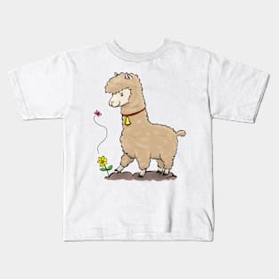 Cute alpaca and butterfly cartoon illustration Kids T-Shirt